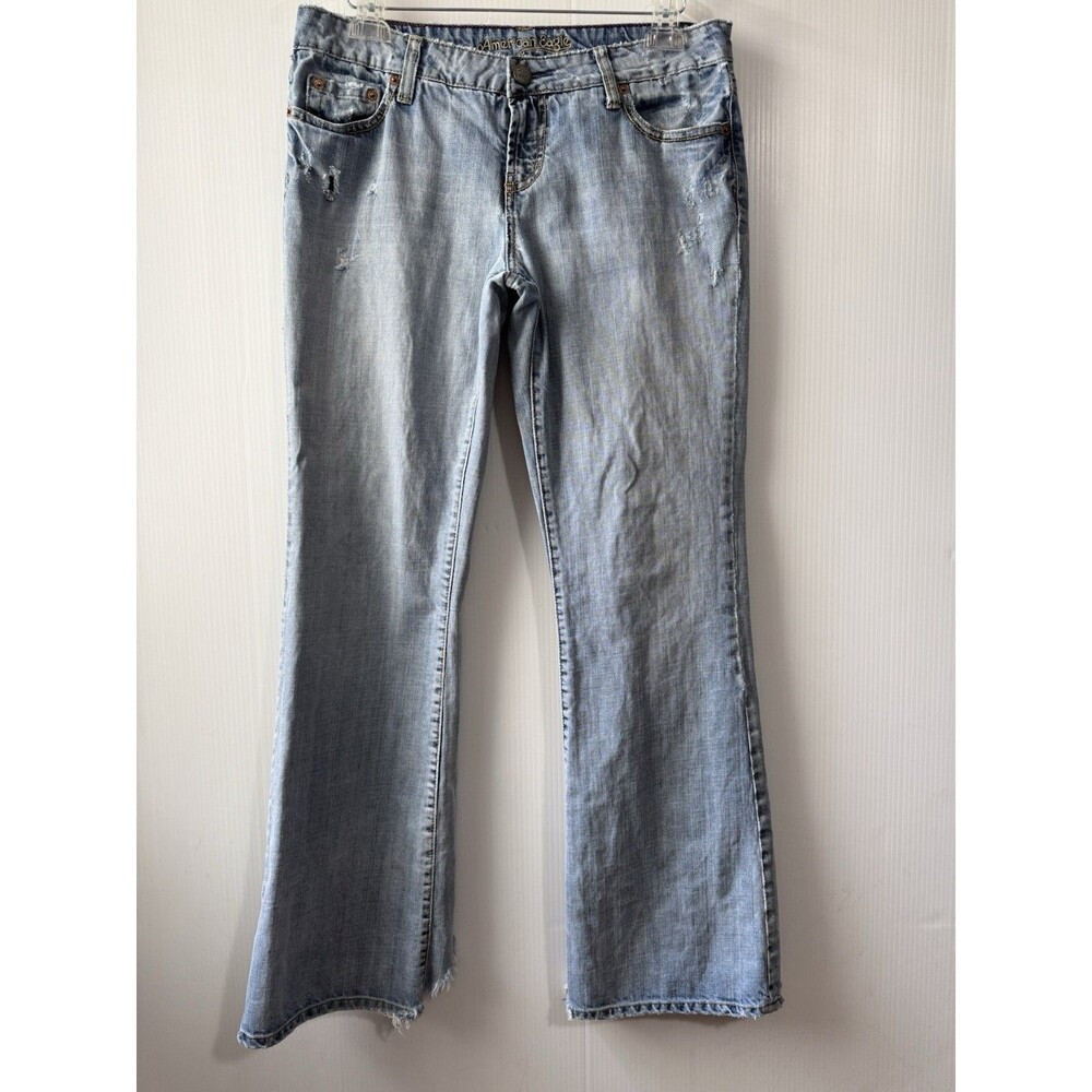 American Eagle Y2K Hipster Jeans Women Light Wash Distressed Raw Hem Sz 10 Reg